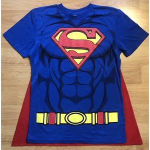 Mens SUPERMAN Costume T-shirt With Cape Size M DC Comics